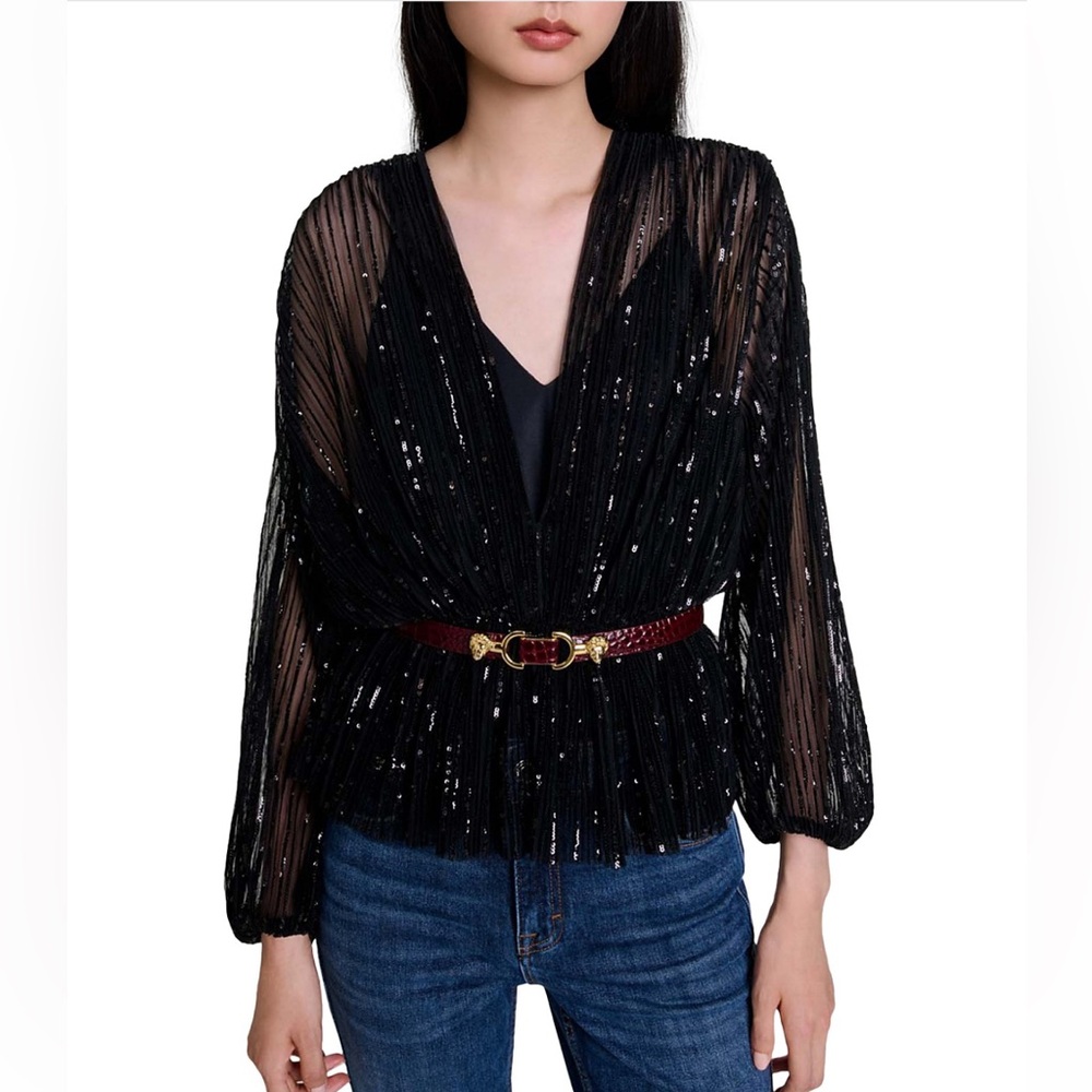 NWT Maje Levinou Sheer Top With Mini Sequins—missing camisole - Picture 8 of 13